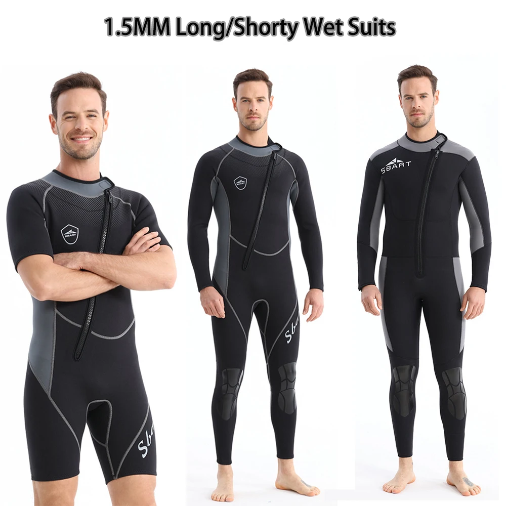 

1.5mm Neoprene Long/Shorty Sleeve Men Wetsuist Front Zip One Piece Full Body Diving Scuba Suit for Snorkeling Swimming Surfing