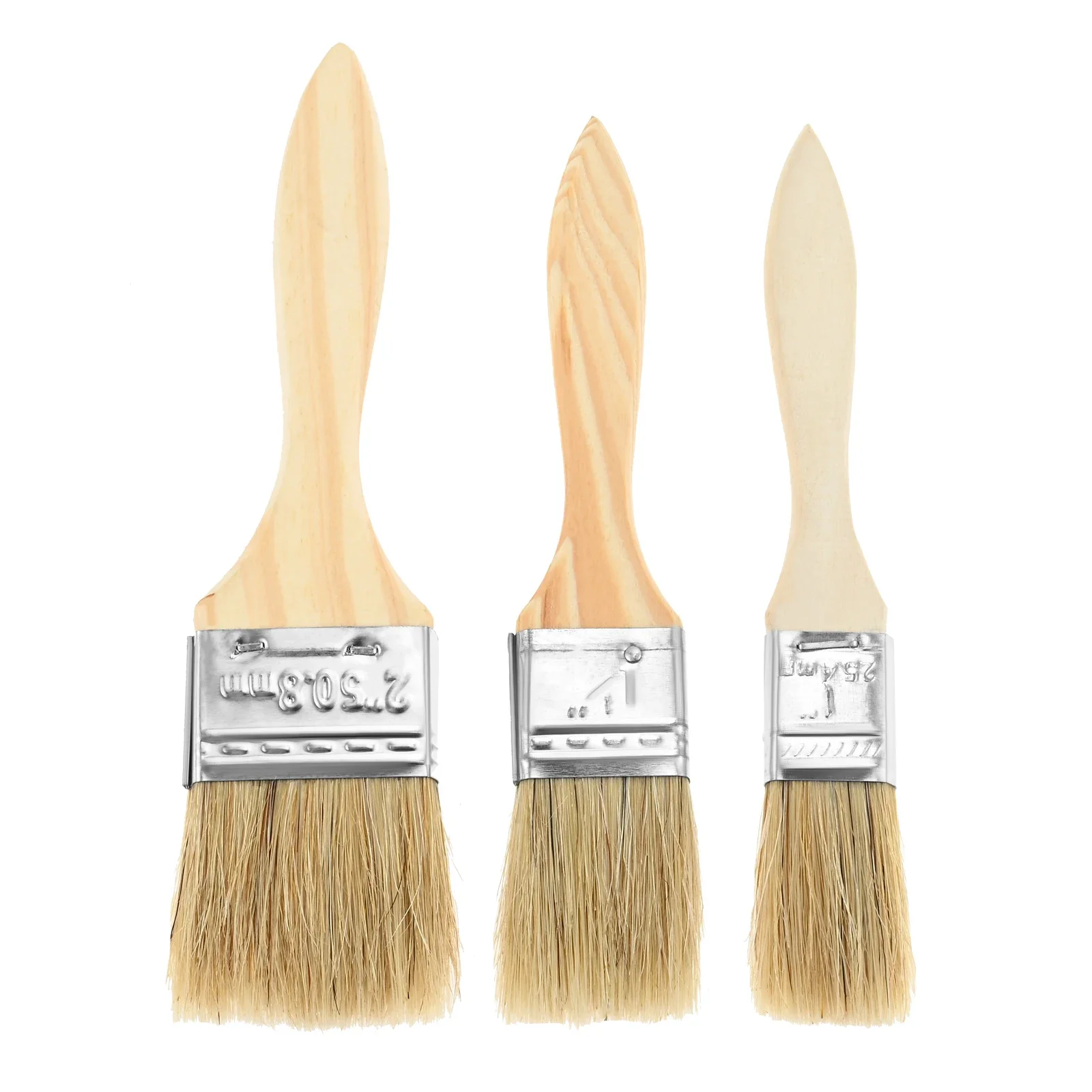 3Pc Chip Paint Brushes Set 1/ 1.5/2 Inch Household Bristle Paintbrushes Wood Handle for Painting Cleaning Barbecue Cooking Brush