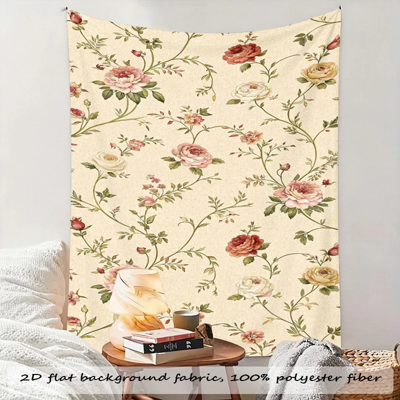 1PC Rose Flower Vine Art Print Backdrop Banner, Bedroom Living Room Photo Background, Polyester, Home Decor, Wall Art