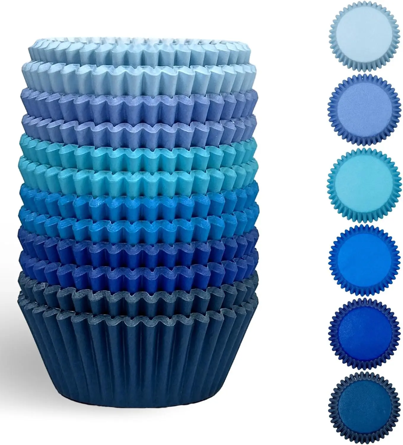 300 Counts Food Grade Cupcake Liners, 6 Solid Blue Colors, Standard Size Muffin Baking Cups