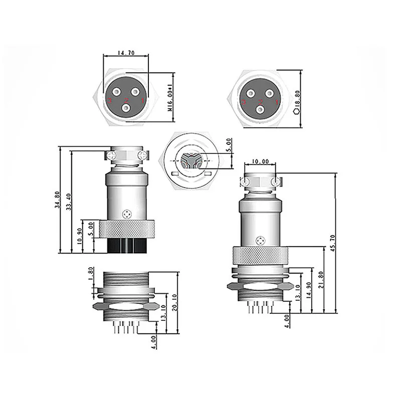 1set Gold-Plated Connector Aviation Plug GX16-2 3 4 5 6 7 8 9 Pin 16mm Hole GX16-6 male socket GX16-7 core gold female