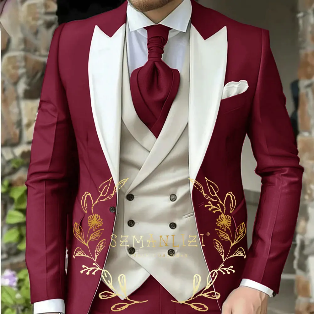 Men Wedding Suits 2024 Formal Dark Green Men Suit Set Slim Fit Groom Tuxedos Groomsman Blazer Suits For Men 3 Piece