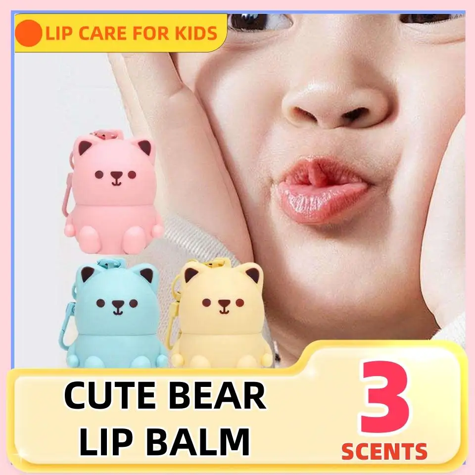 1PC Cute Bear Lip Balm For kids Moisturizes Improves Lip Lines Primers Protects Fruit Scent Against Dryness Lip Balm