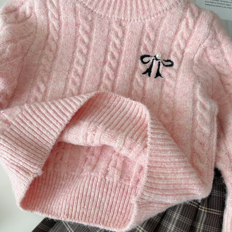 Girls\' Suit 2024 Autumn New Korean Girls\' Knit Sweater + Tie Dye Bow Skirt Two-piece Set Girls Clothes 2-7yrs