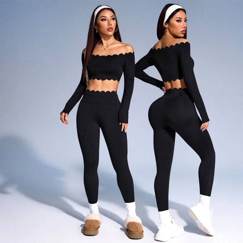 FUBEIKE New two piece set Yoga Outfit Set For Women Long Sleeve Tight Training Sports Running Fitness Hip Lift With Chest Pad