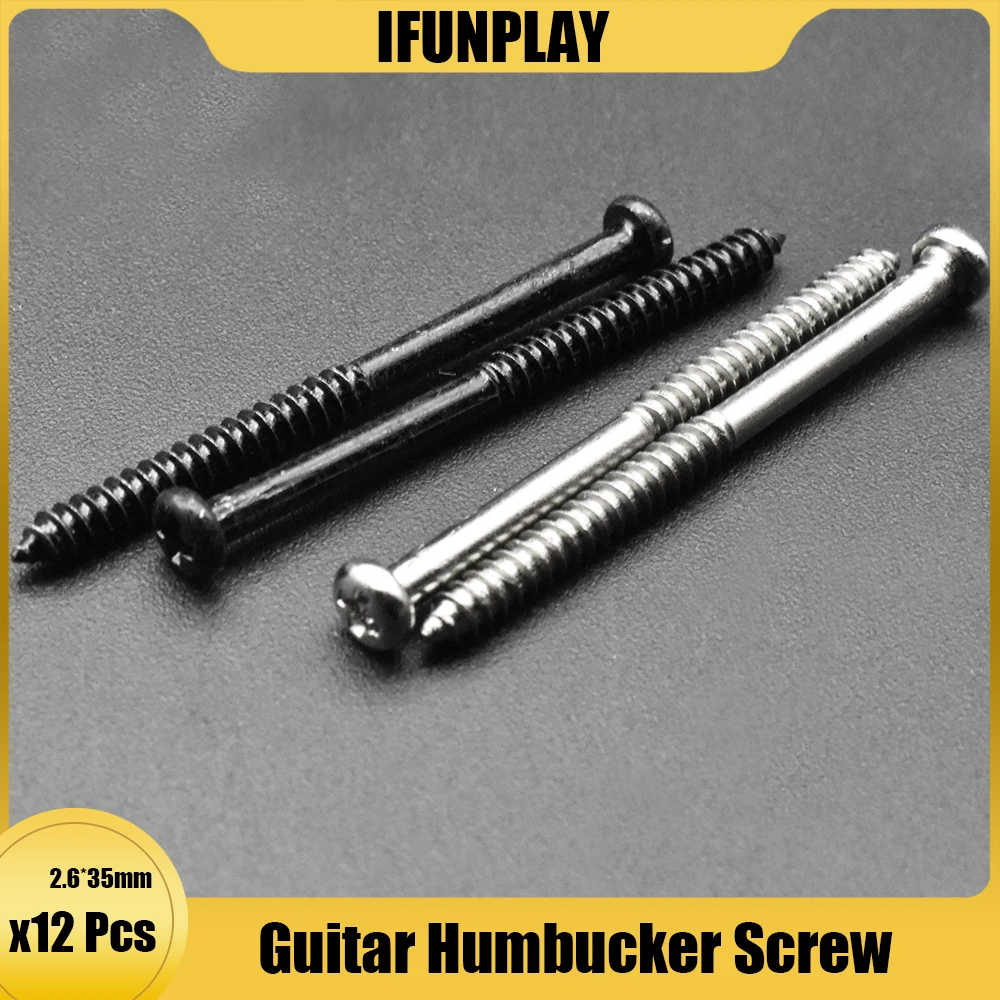 12pcs Electric Guitar Bass Pickup Height Adjusting Screws Humbucker Pickup Screws M2.6*35MM Chrome Black