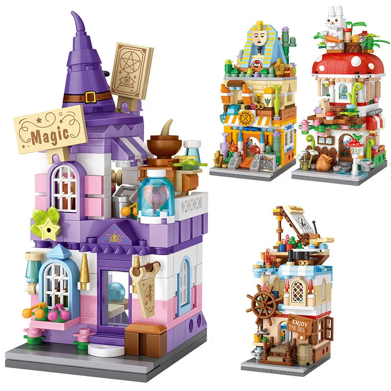 

Idea Mini Block City Street View Theme Architecture Magic Nautical Mushroom Kaoya House Building Brick Figures Toys For Kid Gift