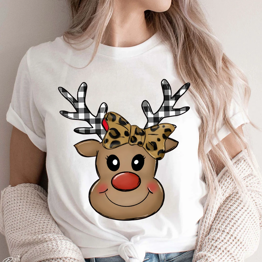 Leopard Reindeer Christmas Women's Clothing Christmas Peeping Reindeer Shirt's for Womens Merry Christmas Family Women's Clothes