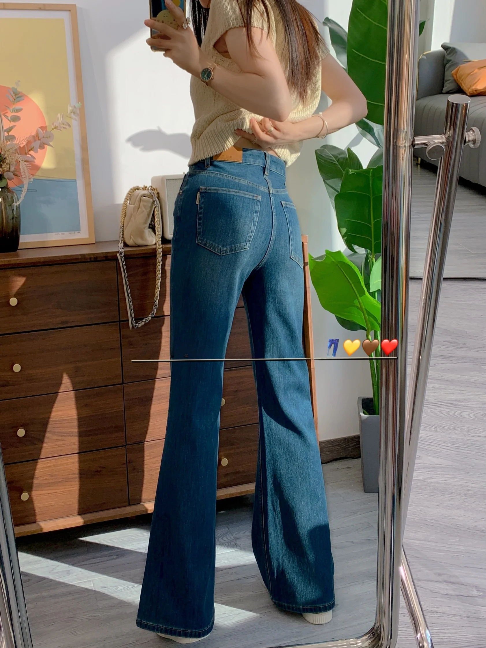 

Женские джинсы-клеш с высокой талией, эластичные, утягивающие, удлиняющие ноги, из хлопкового стрейч-денима, повседневные брюки-клеш с высокой талией