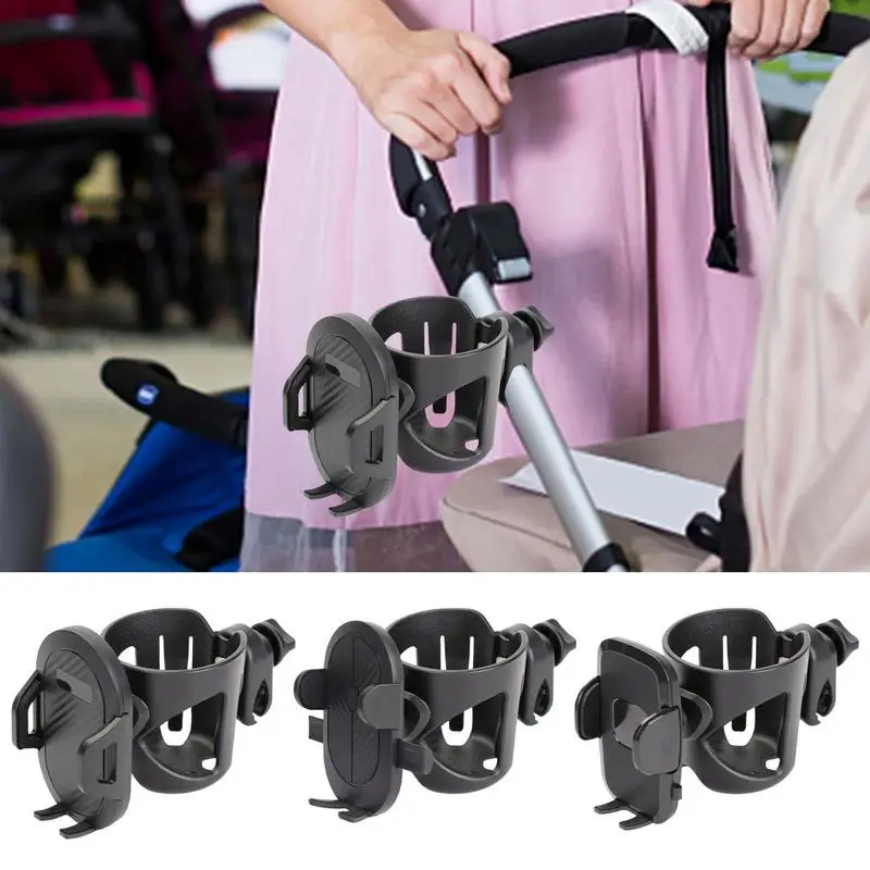 Stroller Cup Holder 2-in-1 Walker Cup Holder With Mobile Phone Holder 360 Rotatable Baby Stroller Cup Holder Kids Bike Water Cup