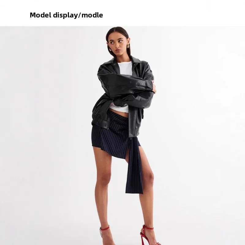 Damska kamizelka pilotka zamszowa w stylu amerykańskim retro, luźny krój, brązowa, długa, słodka, regularna długość.