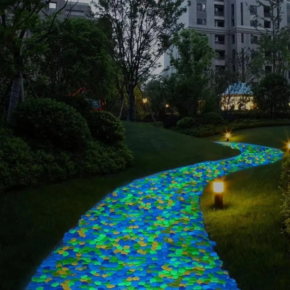 Resin Glow-in-the-Dark Garden Stones Waterproof Colorful Glowing Pebbles Reusable Luminous Stepping Rocks