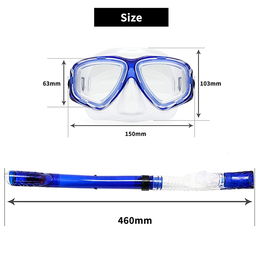 Custom Prescription Diving Mask Set Myopia Snorkelling Gear Optical Swimming Mask with Dry Tube Power Range from -2.0 to -7.5