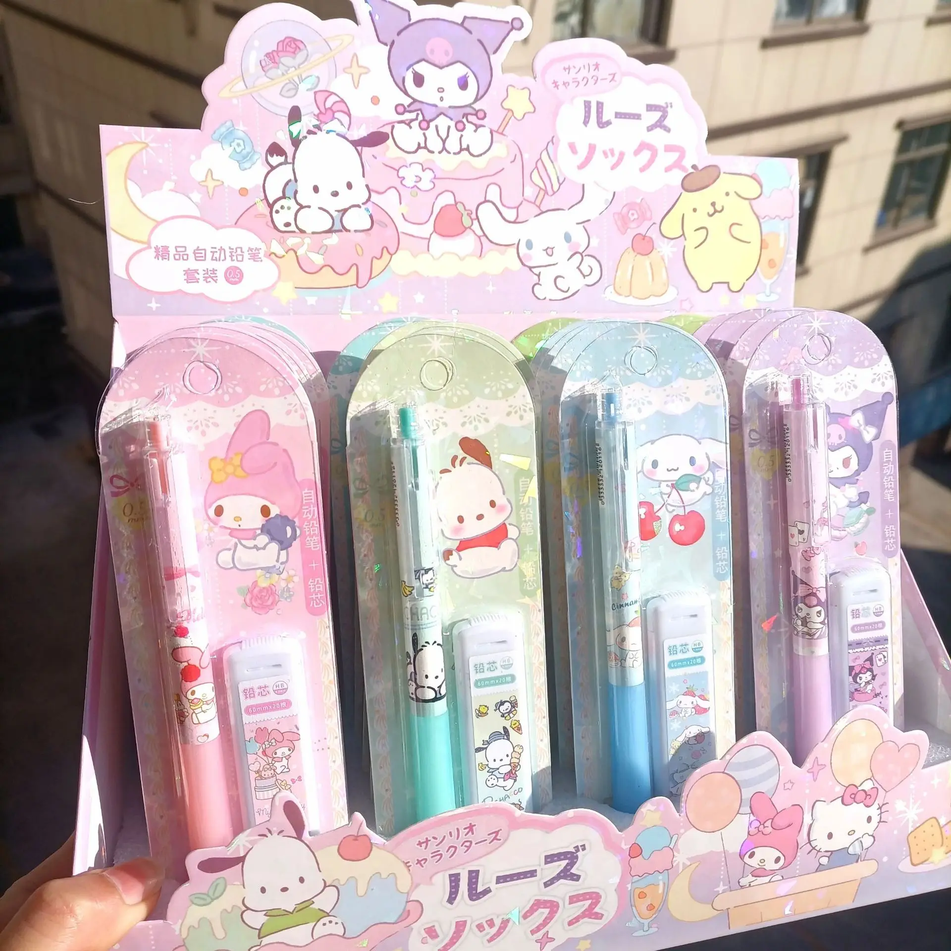 New Anime Sanrio Automatic Pencil Set Student Stationery Mechanical Pencils Non-sharpening Pencils Gifts For Kids