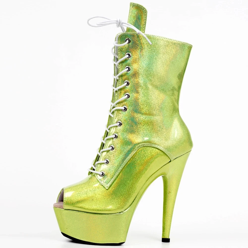 

Women Ankle Boots 15CM High Heel Platform Peep-Toe Fashion Sexy Holographic Pole Dancing Boots