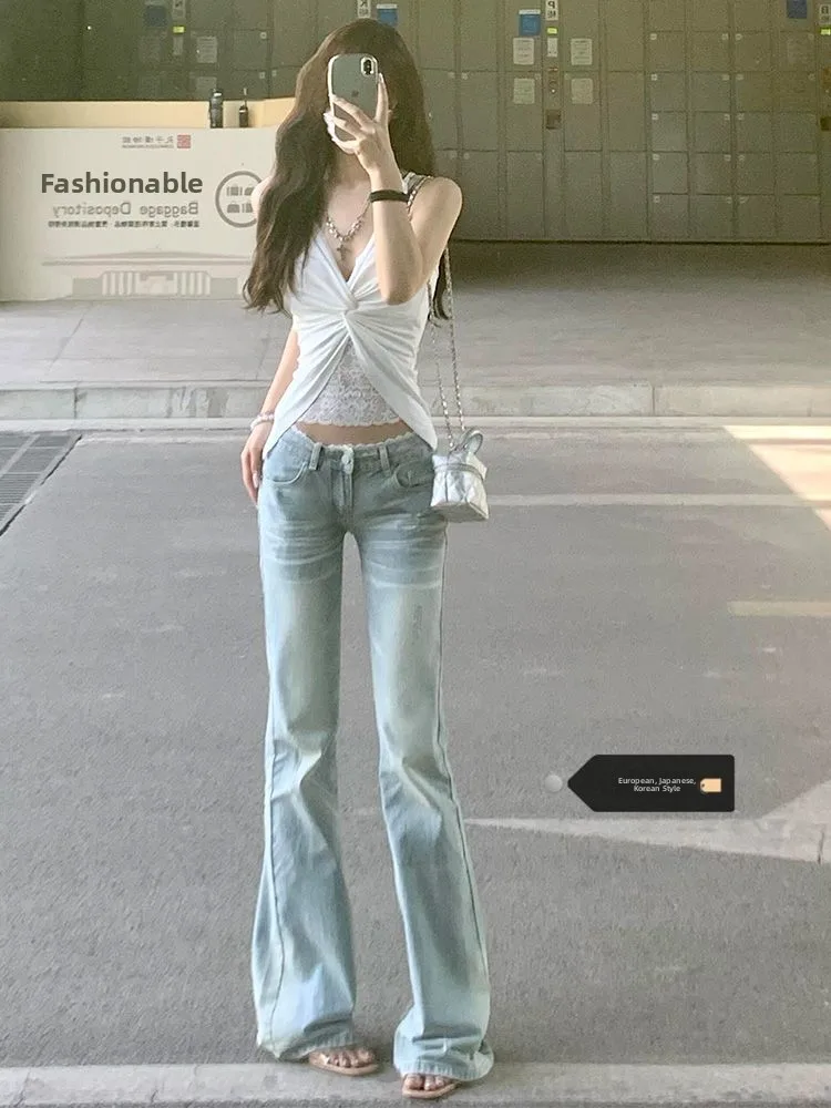 

High Waist Bell Bottom Blue Jeans Women's Fashion Retro Style Slimming Hoof Pants Spring Summer New Arrival