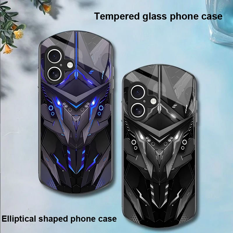 Creative Mech For Apple IPhone 16 11 13 15 14 Pro Max 12 Mini 7 8 Plus XR X XS SE Elliptical Shaped Tempered Glass Phone Case