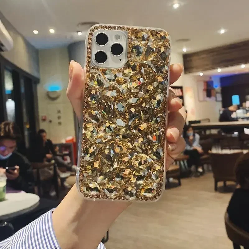 Champagne Gold Rhinestone Case For Iphone 16 14 12 13 11 15 Pro Max  Xs Xr 16Plus 8 SE 2020 Cover Bling Diamond Telefon Kilifi v