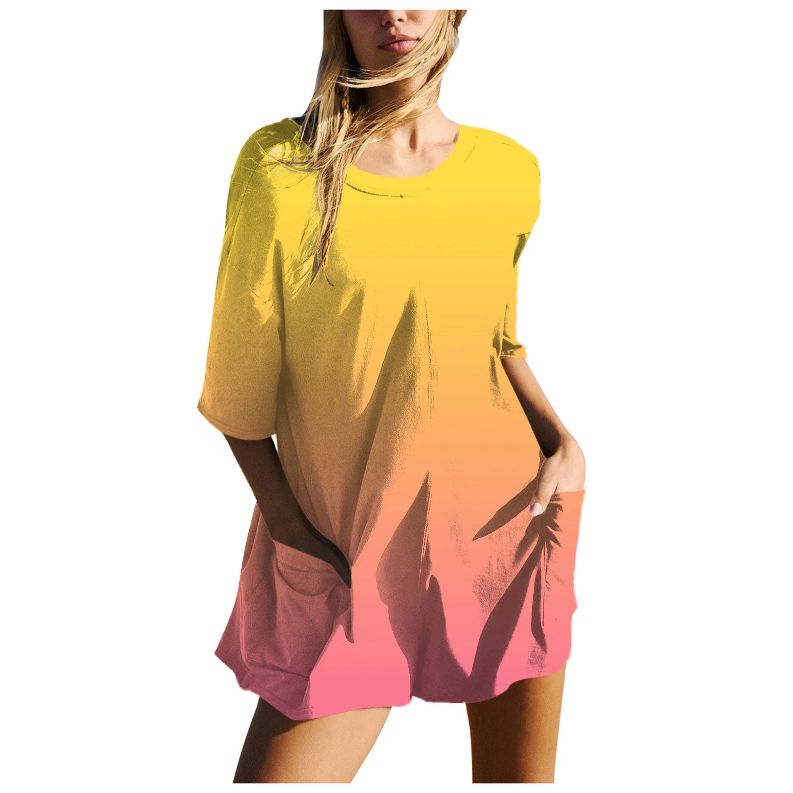 Fashion Short Sleeve Beach Playsuit For Women 2024 Summer Casual Pocket Casual Shorts Jumpsuits One Pieces Gradient Jumpsuit