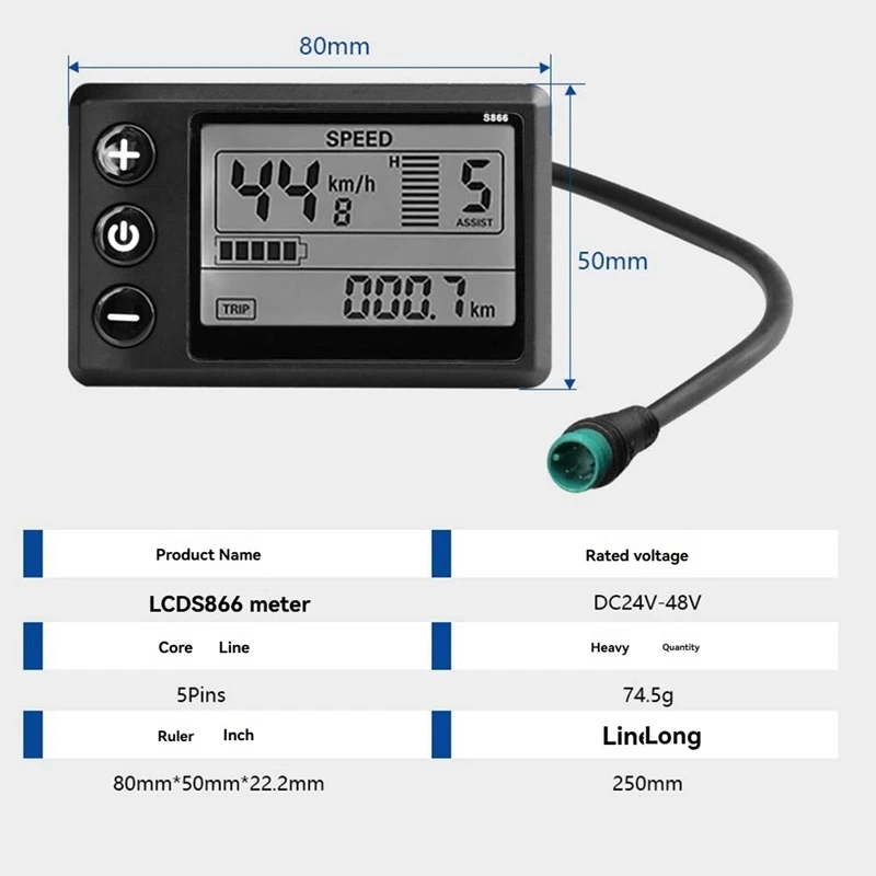 Three Mode Ebike Sine Wave Controller 24V/36V/48V With S866 LCD Display Waterproof Connector