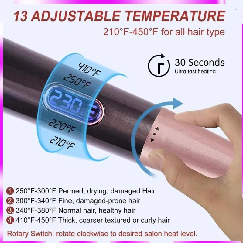 

N98R Вращающийся терморегулятор, турмалиновый стайлер для волос-Curler, выпрямитель и Waver с ЖК-дисплеем, вилка европейского стандарта в комплекте 3