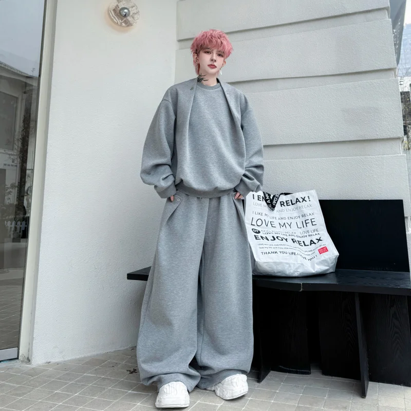 

Мужской повседневный спортивный костюм весна 2026: свитшот и брюки в американском стиле, утепленный, модный комплект для отдыха и спорта из двух предметов