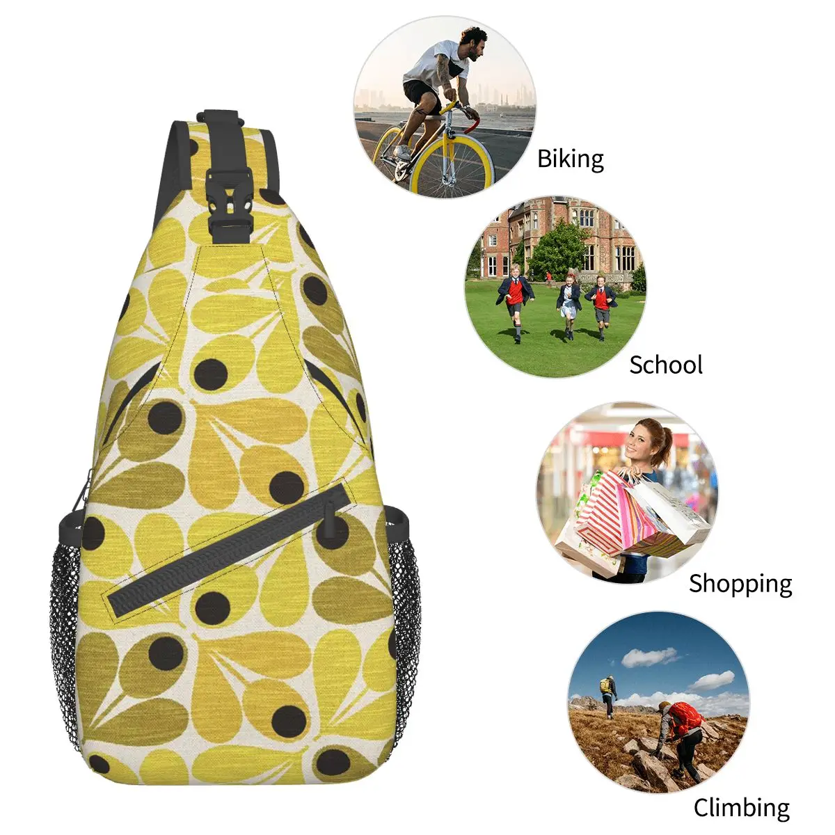 Orla Kiely Sling Bag Peito Crossbody Ombro Sling Mochila Caminhadas Viagem Daypacks Folha Padrão Colorido Pacote