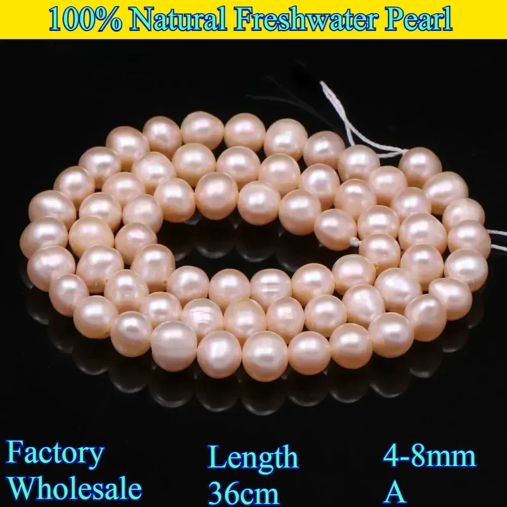 

4-8mm A Natural Freshwater Pearl Round Lustrous Spacer Bead Pink Purple DIY Wedding Making Jewelry Necklace Bracelet Accessories