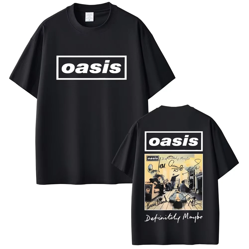 Camiseta gráfica de banda de Rock o-oasis definitivamente tal vez, ropa para hombres y mujeres, camiseta de gran tamaño a la moda, camisetas informales de algodón puro para hombre