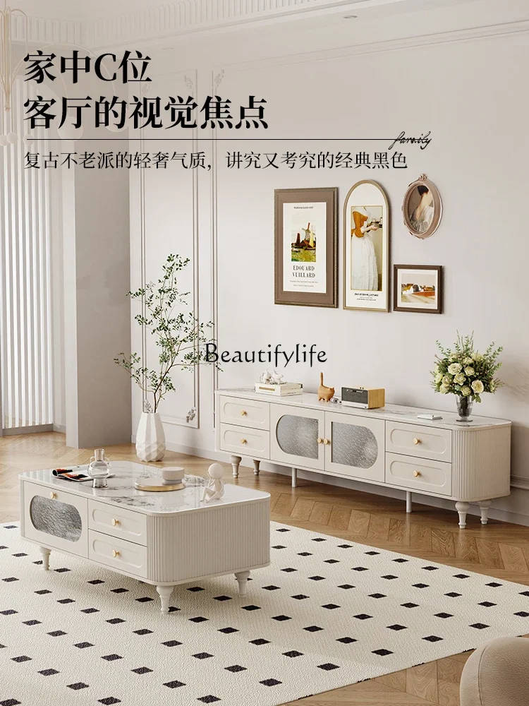 

yj7 Cream Style Coffee Table for Living Room, High-End French Storage Cabinet for Small Apartments