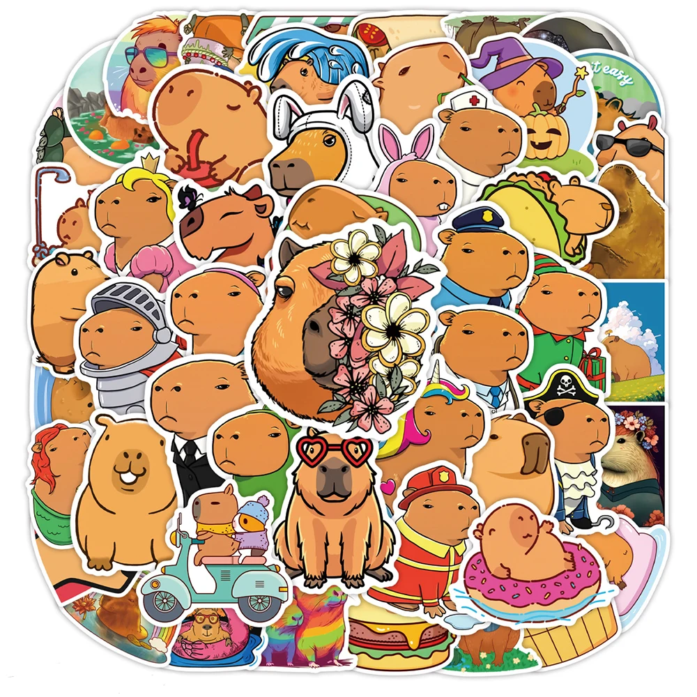 10/30/55pcs Cute Capybara Cartoon Stickers Funny Animals Graffiti Decals DIY Phone Case Skateboard Notebook Sticker for Kids Toy