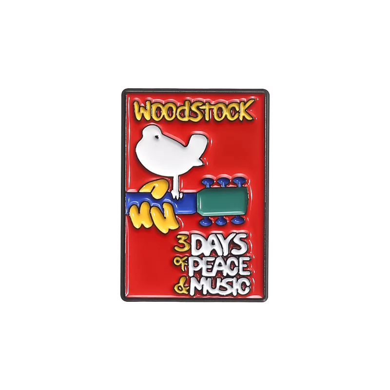 Woodstock Pigeon Enamel Pins 3Days Peace Music White Bird Guitar Lapel Broch Animals Badges Jewelry Gifts For Kids Friends
