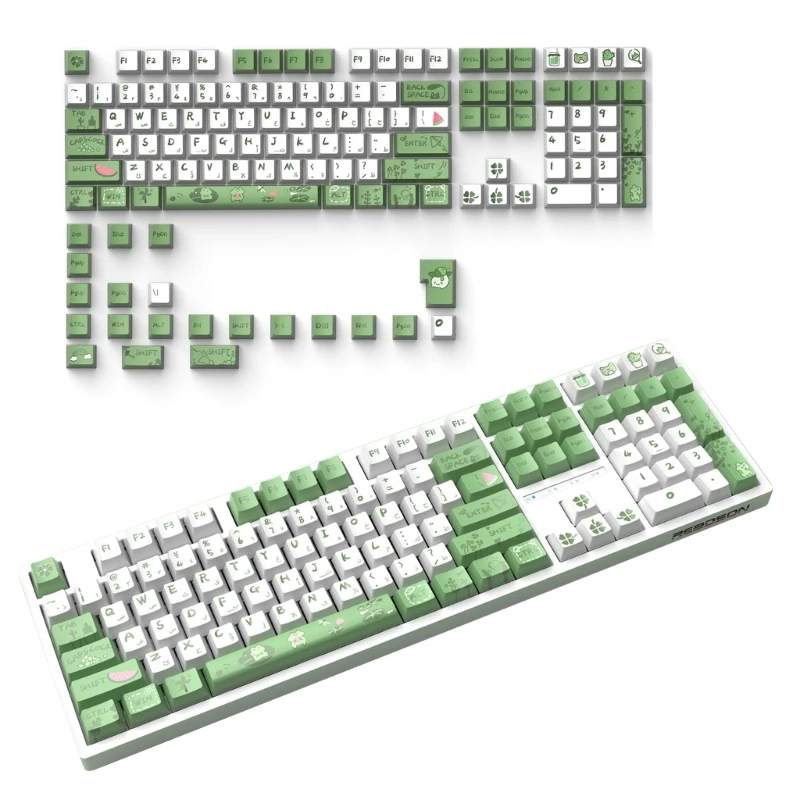 129 Keys Green Frog Keycaps OEM Profile 12mm Thick PBT Keycap For 61/87/104/108 Layout Mechanical Keyboard Keycaps