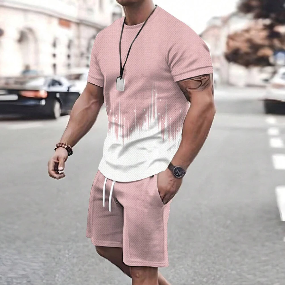 2024 New Men\'s Sportswear Fashion Short-Sleeved Shorts Set King 3D Printed Summer T-Shirt And Drawstring Shorts 2-Piece Sets