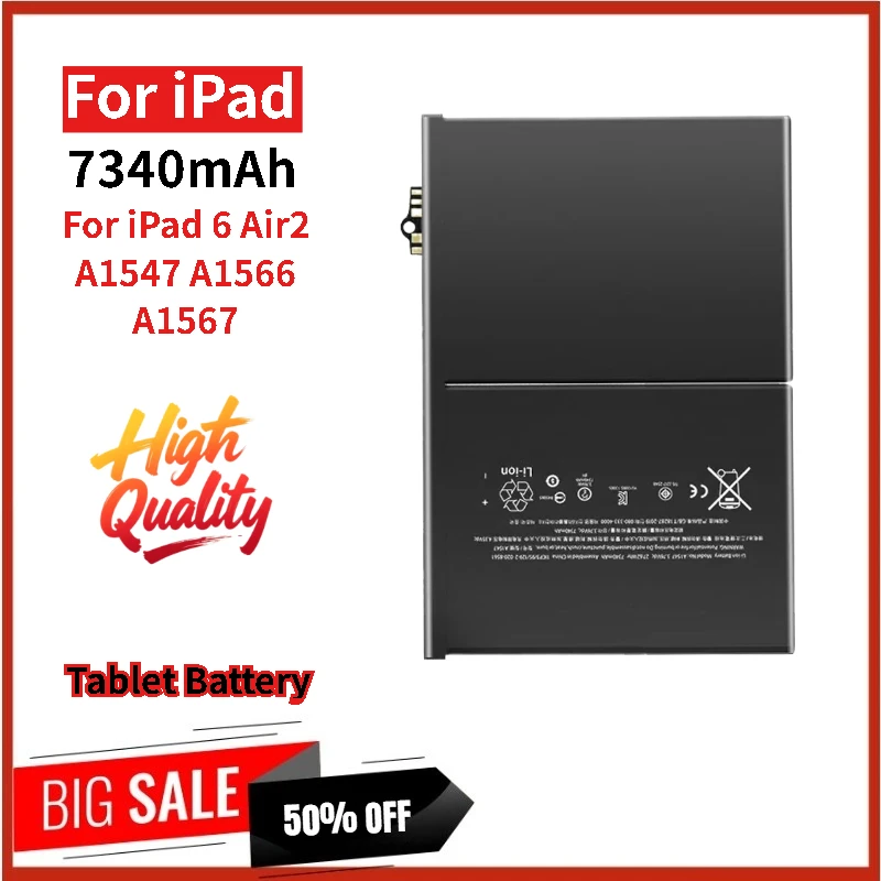 

100% новая сменная батарея для планшета 3,76 В 7340 мАч для Apple Ipad 6 Air 2 Ipad6 Air2 A1547 A1566 A1567 Высокое качество