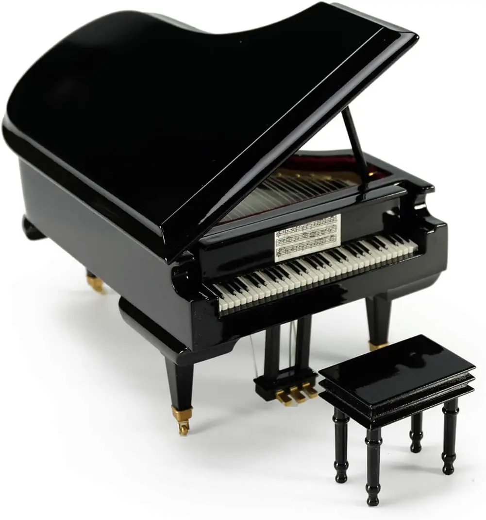 Glossy Black Miniature Piano Music Box with 18-Note Mechanical Wind-Up Movement, Jewelry Organizer Box, Romantic Gift for Boys and Girls