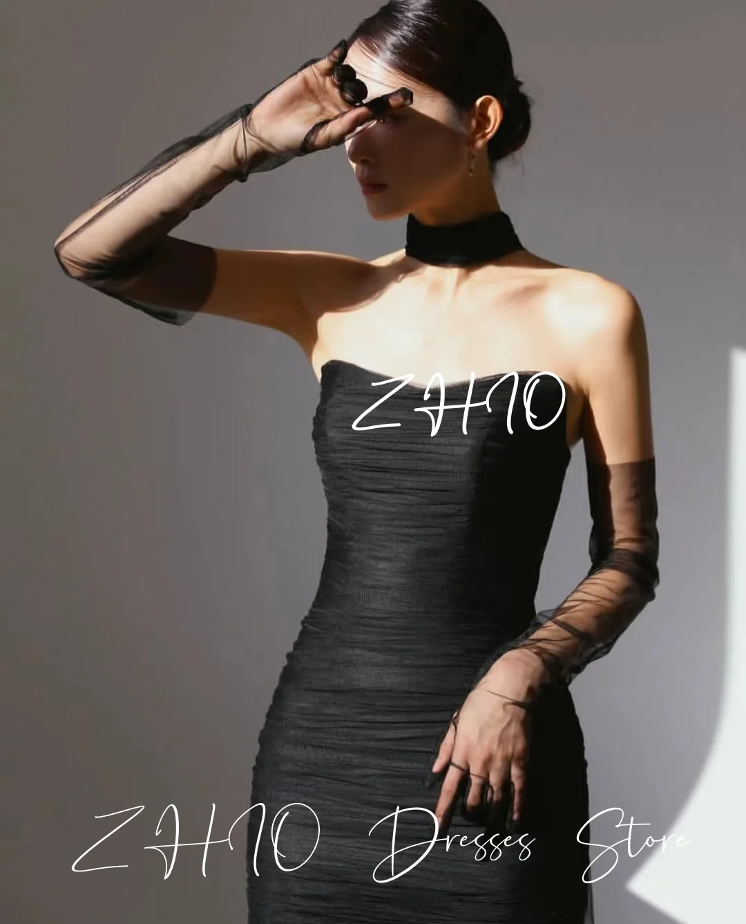 ZHIO Простое черное свадебное платье русалки с тюлем без бретелек со шлейфом Корейское свадебное платье для фотосессии на заказ
