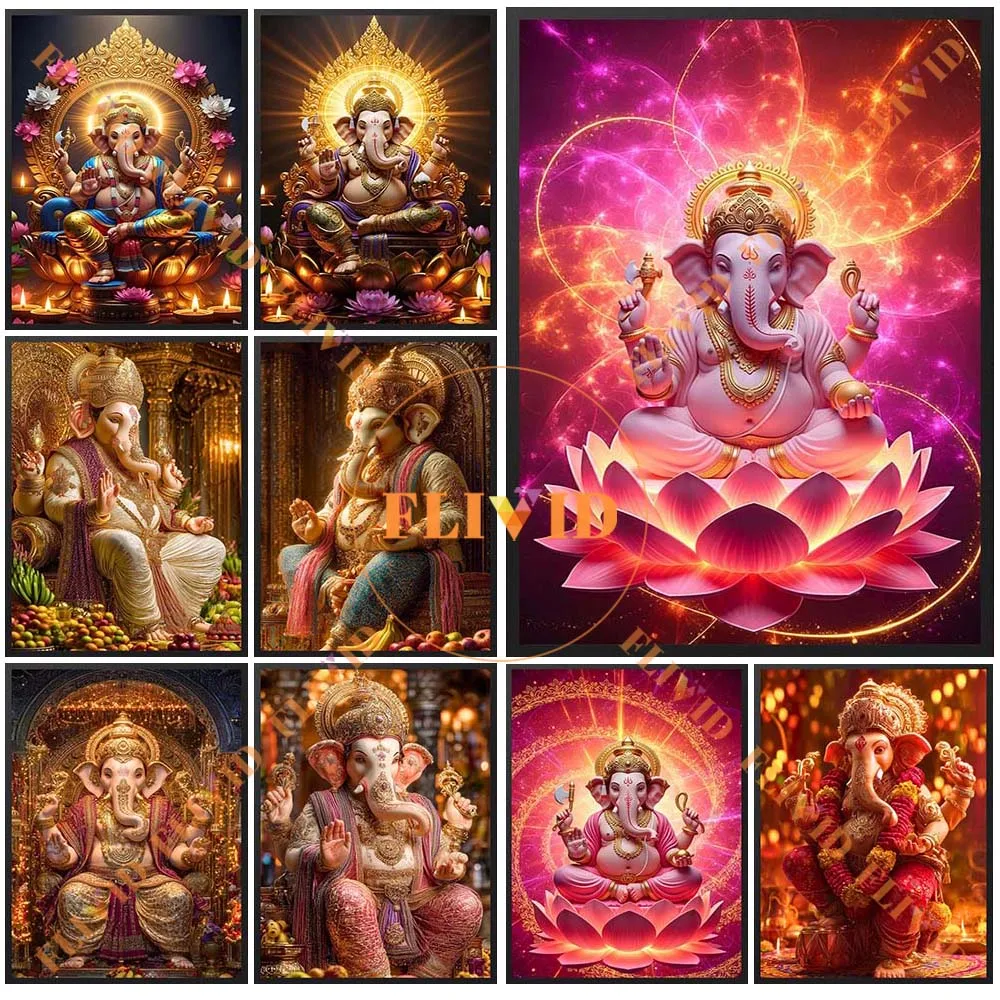 

Hinduism Garnesh Lotus Throne Religion Poster Wall Pictures For Church Home Decor Wall Art Canvas Painting Posters Unframed