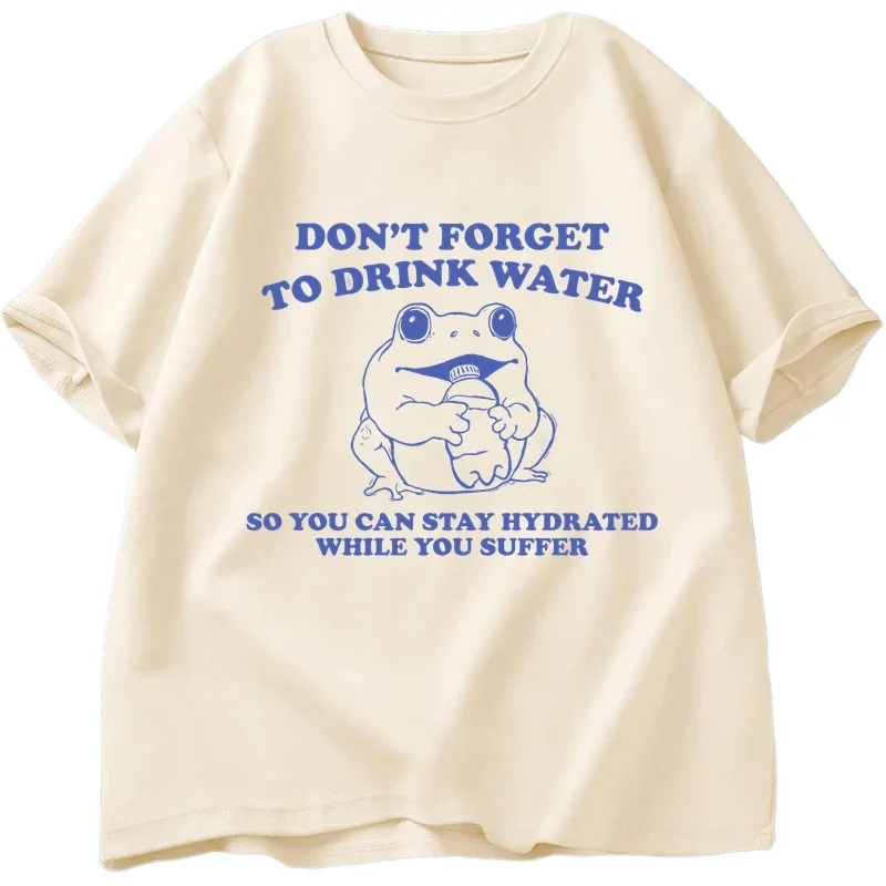 Stay Hydrated While You Suffer Cotton T-Shirt Funny Frog Graphic Tee Summer Short Sleeve Cotton T-shirts