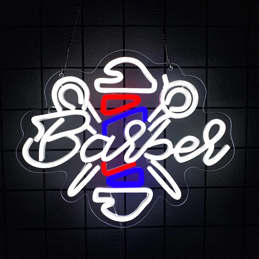 Barber Neon Sign, Barber Pole USB Powered LED Wall Sign for Barber Shop, Business Store, Man Cave Decor, Gift for Hairdresser