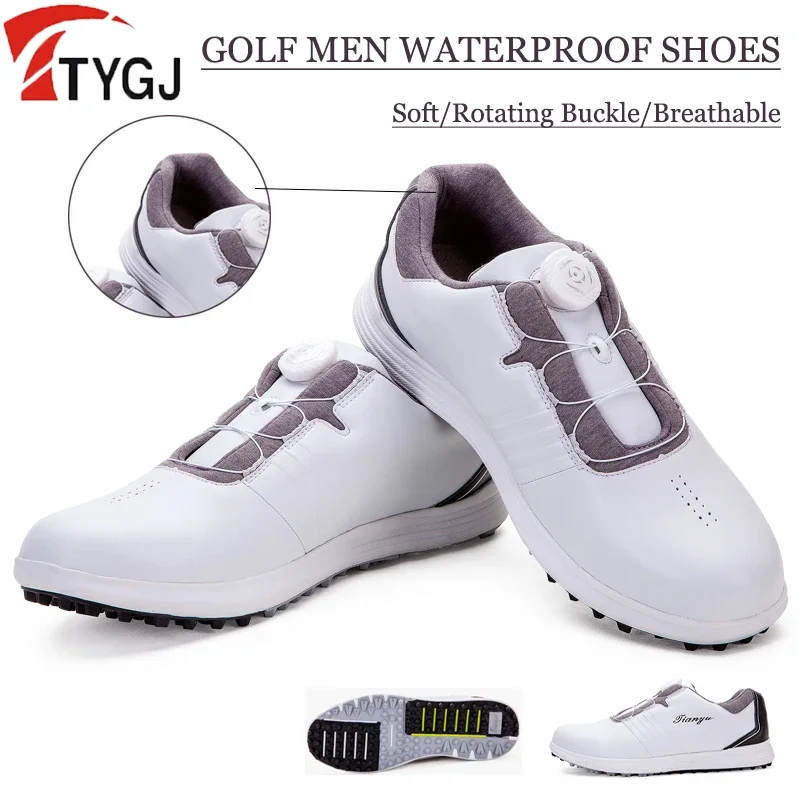 

TTYGJ Mens Golf Shoes Waterproof Golf Sneakers for Male Breathable Casual Sports Shoes Anti-skid Spikes Footwear Quick Lacing