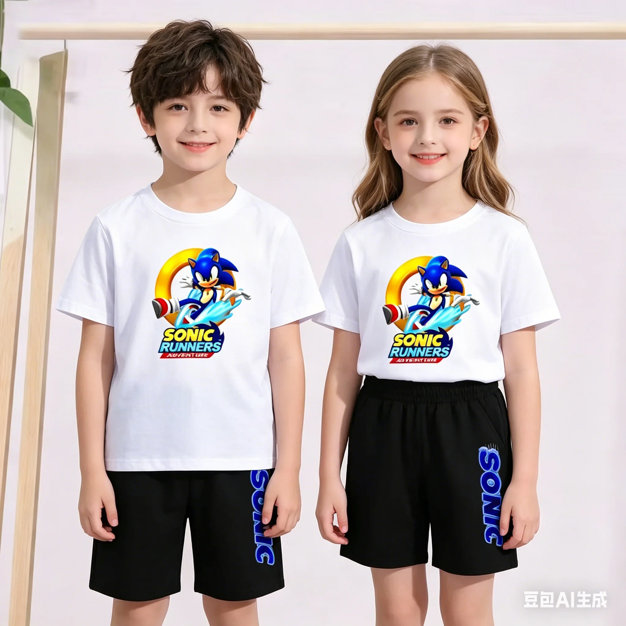 

T Shirt Boy Girl Summer 3-12 Age New Model 2Piece Anime Short Sleeve+Shorts Comfortable Breathable Children Sportswear Casual