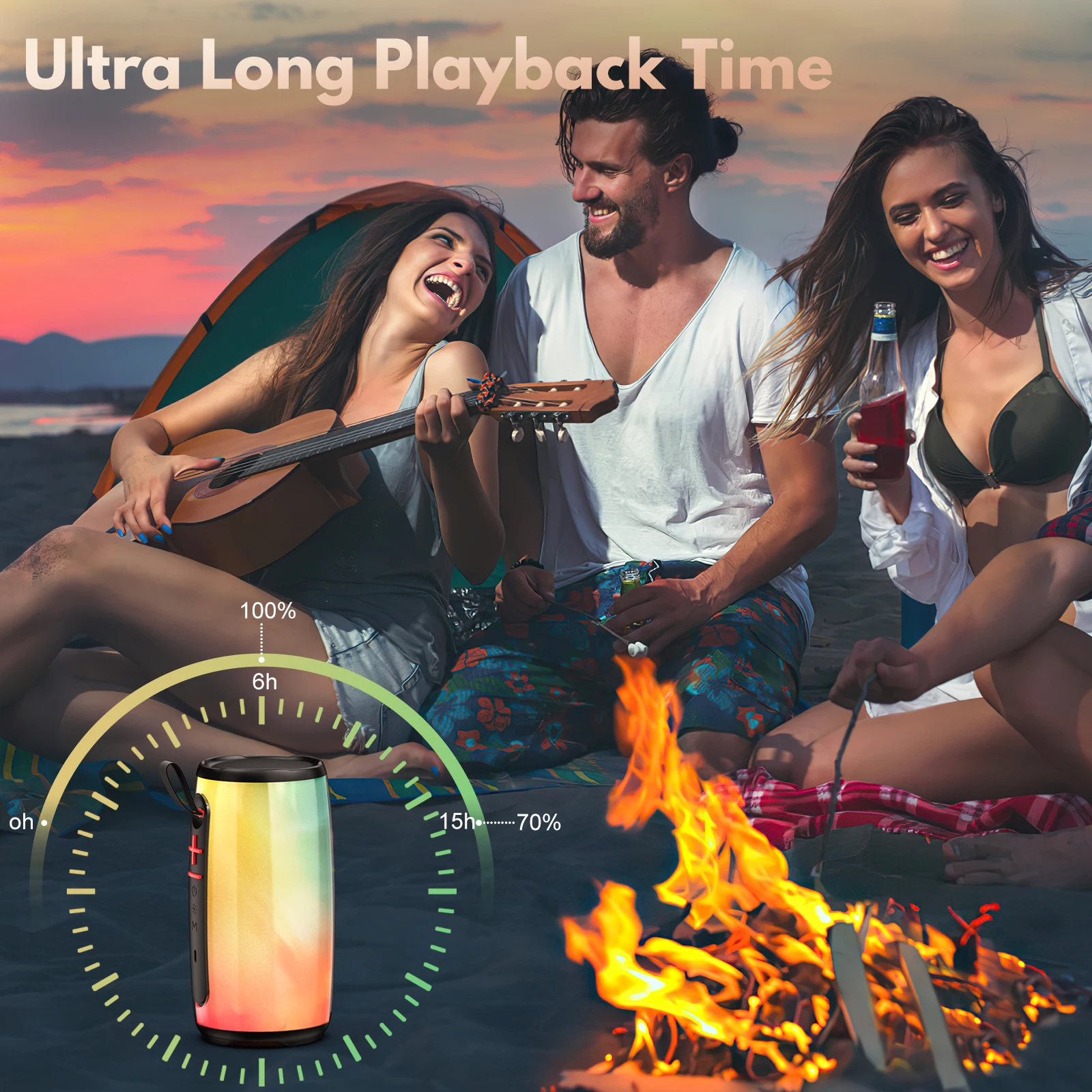 Shocking Sound Quality Portable Car Speaker with FM/USB Playback, LED Lights, USB Charging, Compact Design for Outdoor Travel