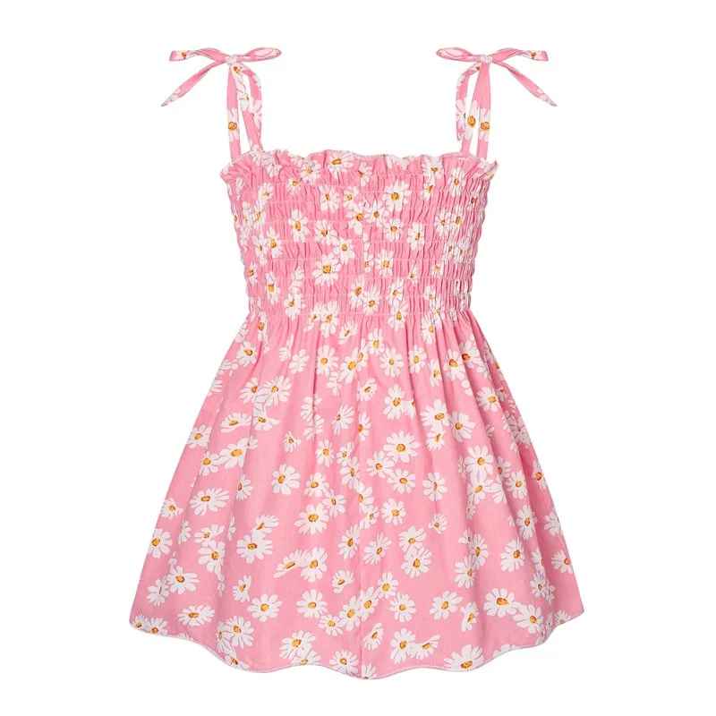 3-7T Summer Girl Dress Little Daisy Cherry Suspender Dresses Sleeveless Sweet Versatile Sling Cotton Soft Outing Casual Vestidos