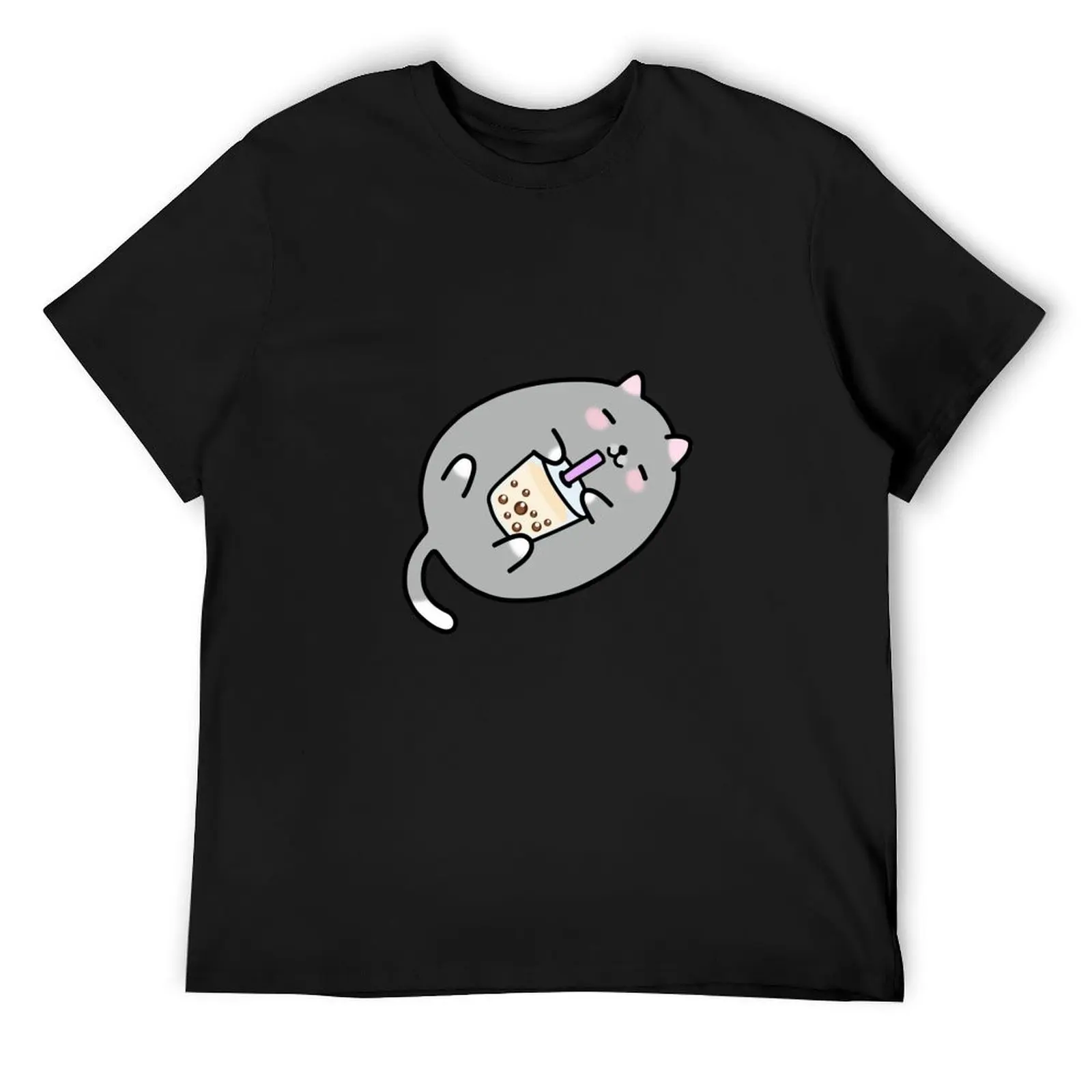 

Grey Chubby Boba Cat! T-Shirt animal prinfor boys summer clothes custom t-shirts mens graphic t-shirts anime