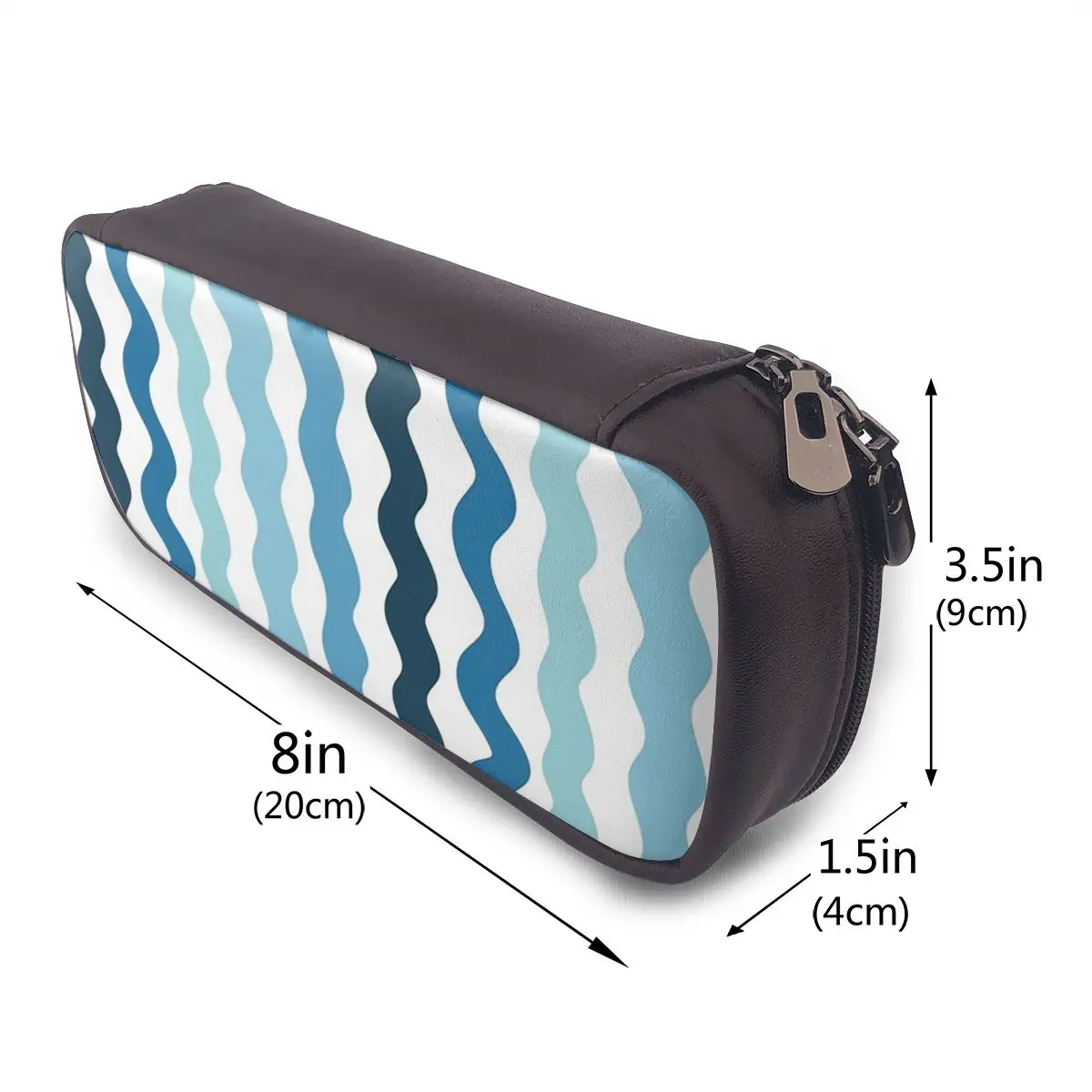 Abstract Blue Wave Calm Ocean Inspired Design Leather Pencil Case Pen Holder Storage Large Storage Pen Box Pencil Bag for Gifts