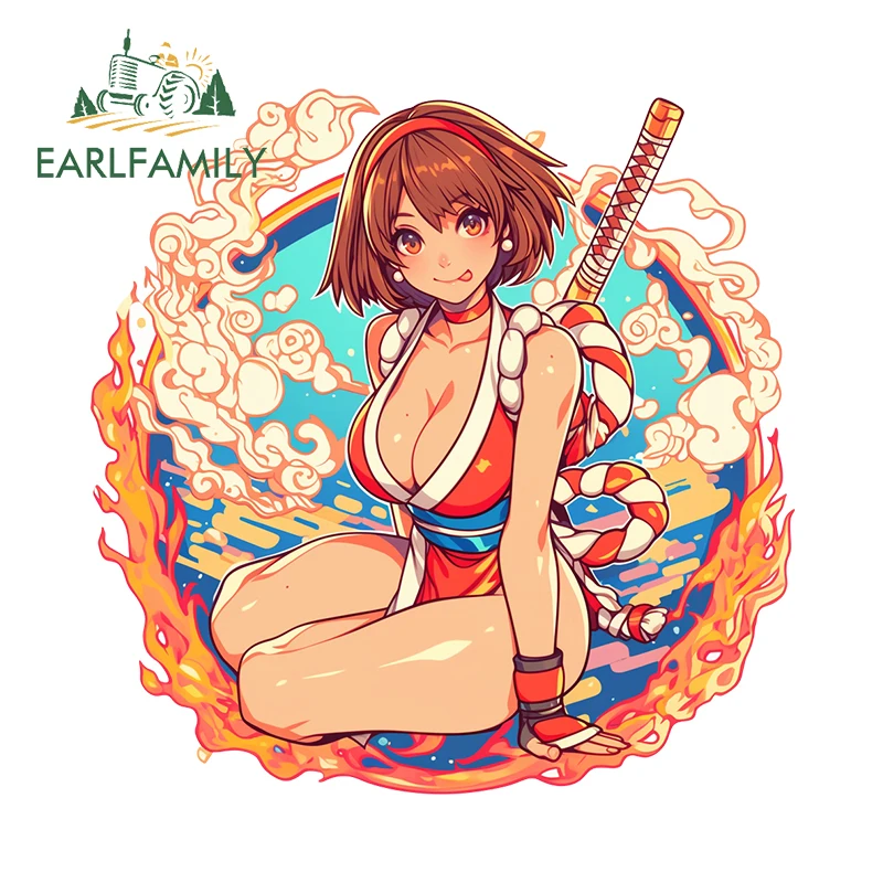 EARLFAMILY Retro Nijia Girl Car Stickers Eye-catching Japanese Warrior Graffiti Decals Waterproof Fuel Tank Cap Mirror Decor