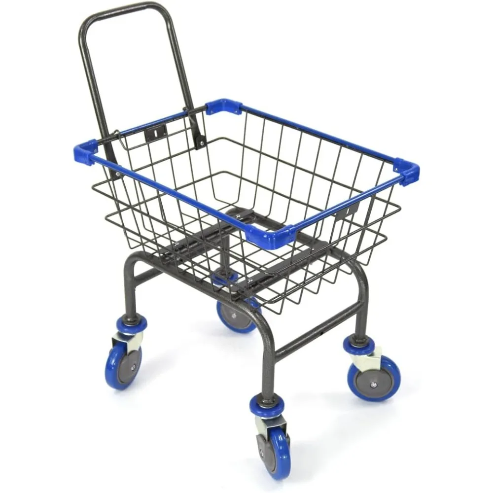 Handle Grocery & Laundry CART 1.5 Bushel Metal Red, Blue Trim Blue