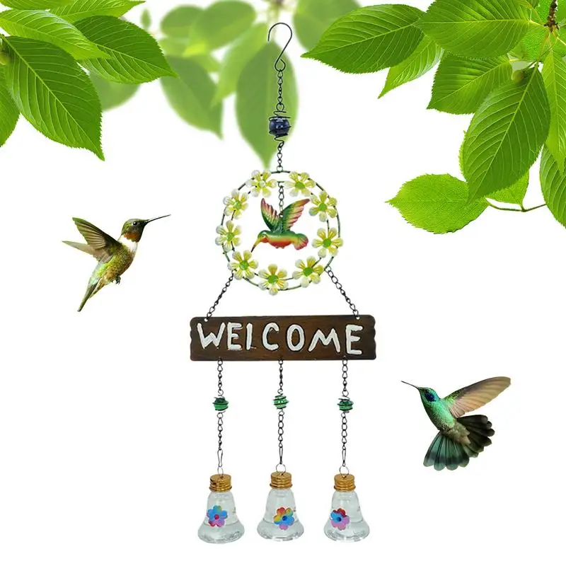 Charming Wind Chimes Bird Feeder Anti-ant Bird Water Feeder Ornament Tie-dye Flowers Design Bird Feeder For Outdoor Front Porch