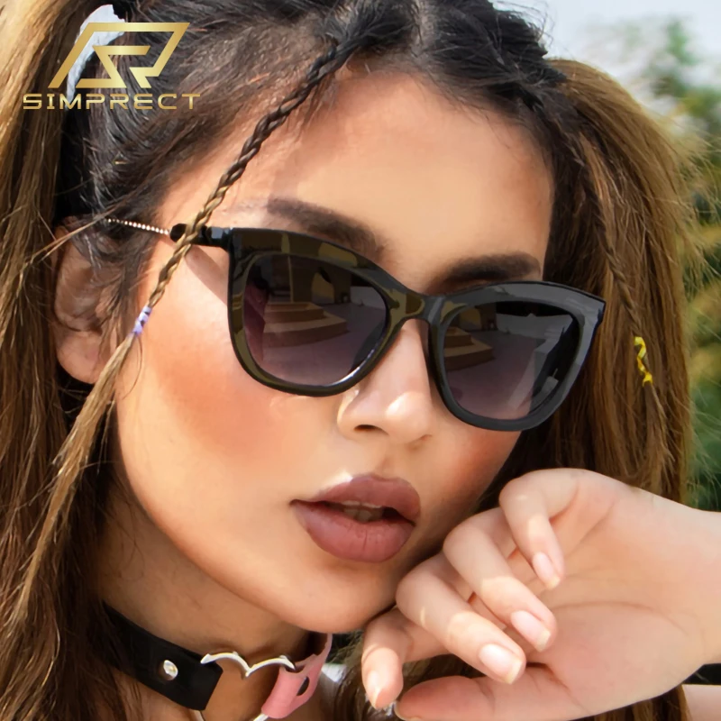 

SIMPRECT Cat Eye Sunglasses Women 2023 Luxury Brand Designer Fashion Vintage Square Sun Glasses Retro UV400 Shades For Women